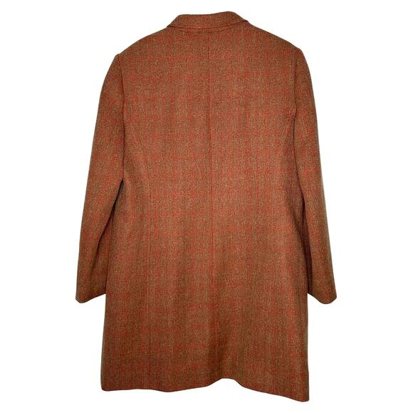 Vintage 90s Rena Rowan 16 Tweed Plaid Coat Button Front Long Jacket Rust Red Tan - Picture 3 of 8
